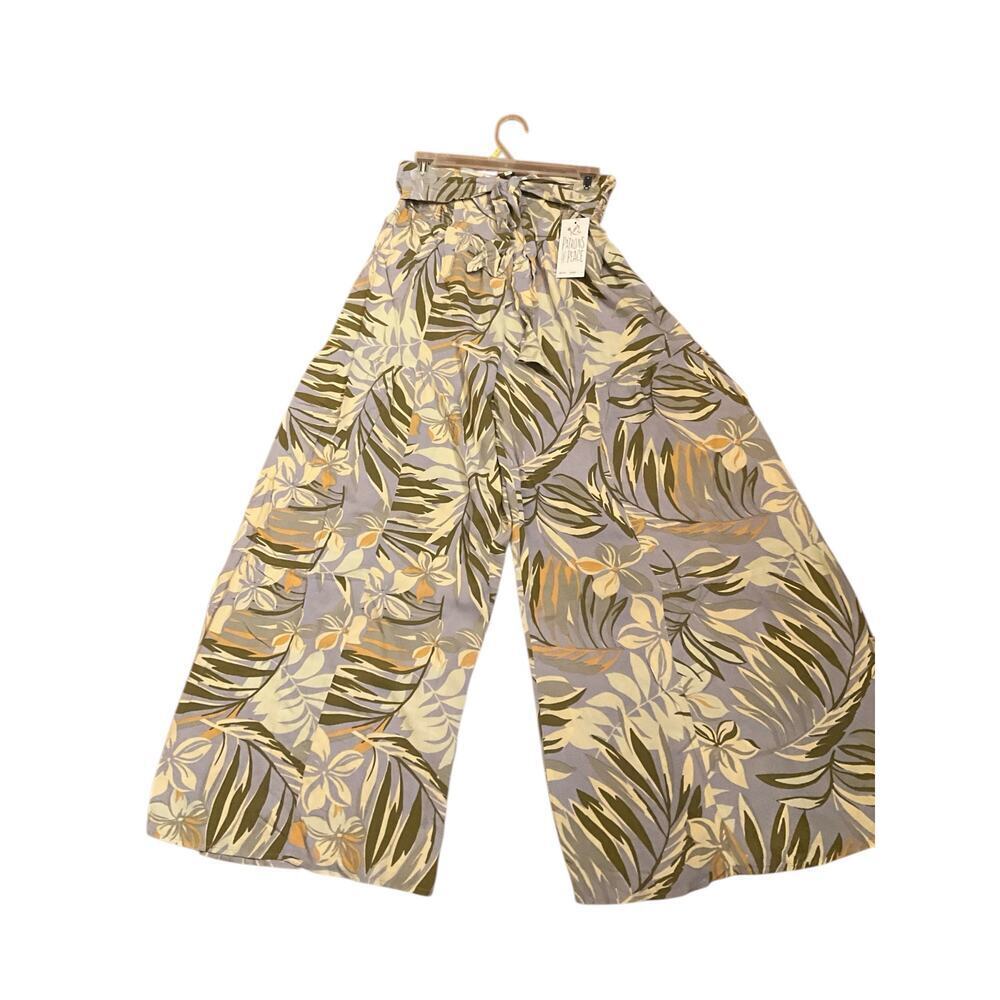Patrons Of Peace Wide Leg Paperbag Pants Tropical Print Blue/Multi Size L NWT - Picture 3 of 5